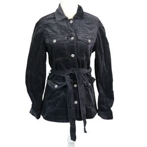 Gap Black Velvet Belted Button Front Jacket S
